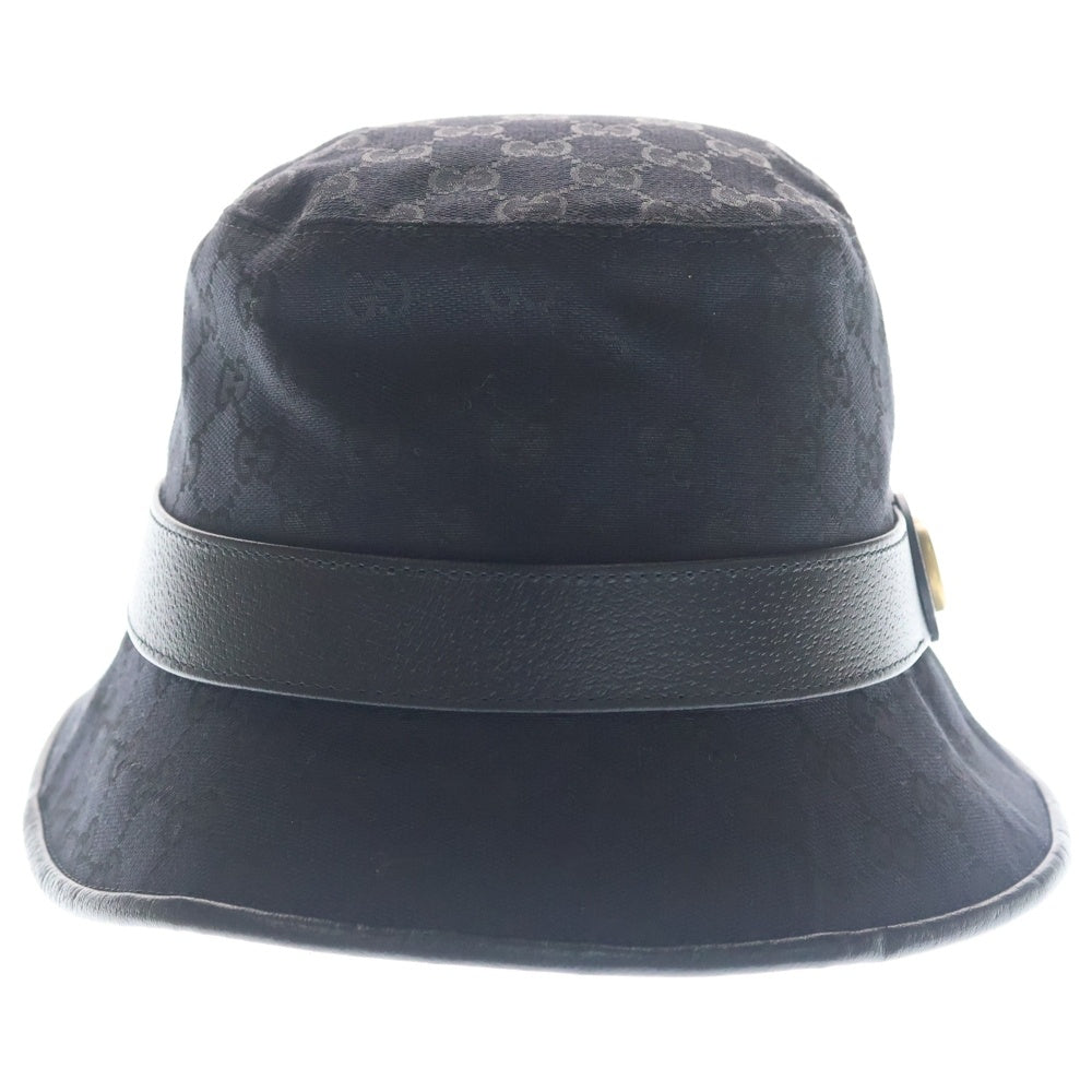 GUCCI(グッチ) GGキャンバス GGマーモント レザー バケットハット 帽子 ブラック 576587 レディース