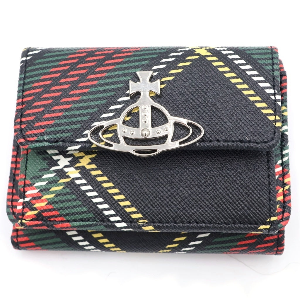 Vivienne Westwood(ヴィヴィアンウエストウッド) ロゴプレート チェックウォレット 三つ折り財布 マルチ レディース