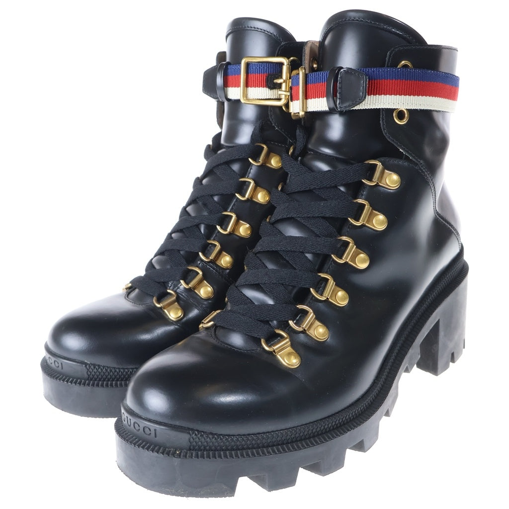 GUCCI(グッチ) シルヴィウェブ アンクルブーツ ブラック レザー #37 1/2 481156 レディース