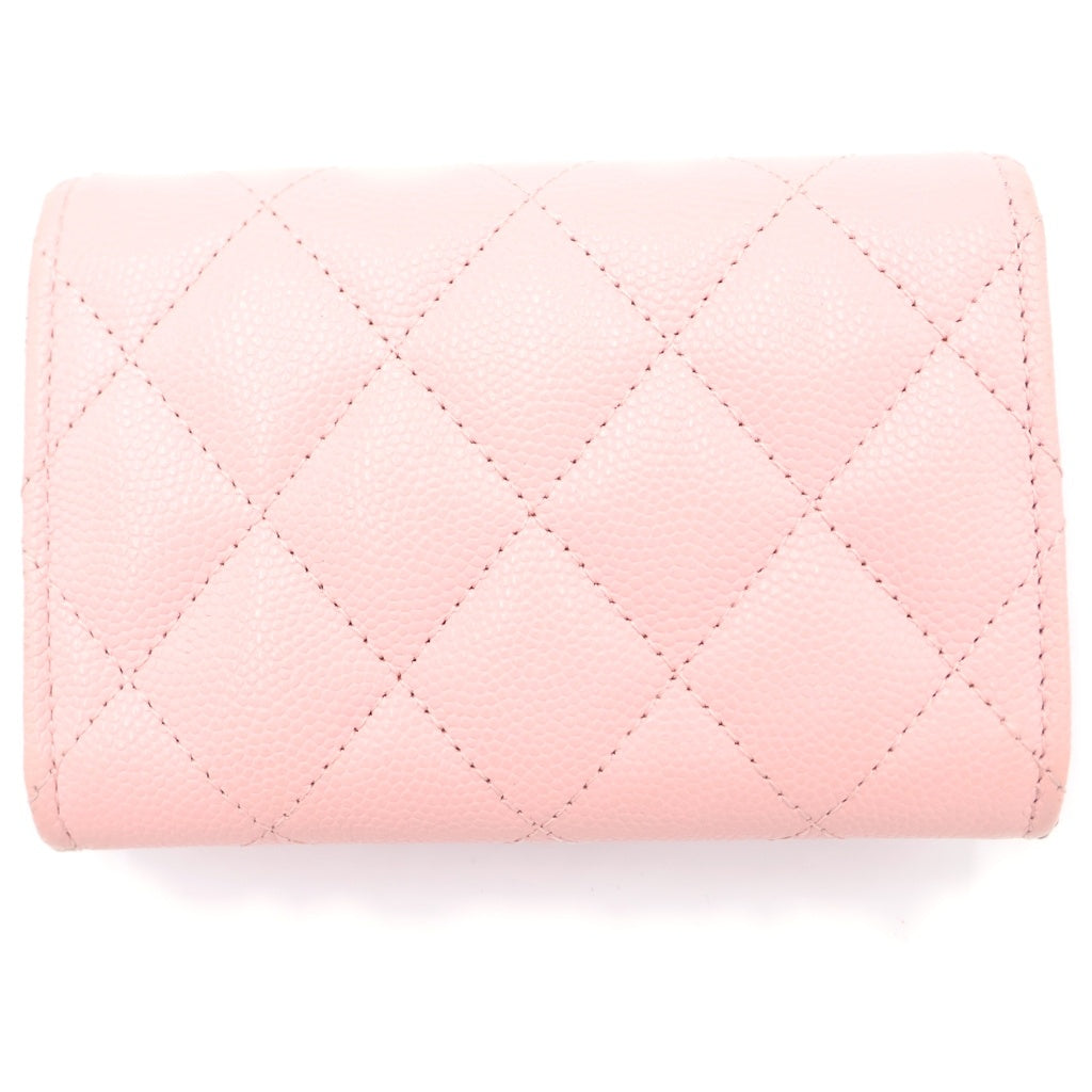 CHANEL(シャネル) マトラッセ スターココ 三つ折り財布 カードケース コンパクトウォレット ピンク キャビアスキン シルバー金具 レディース