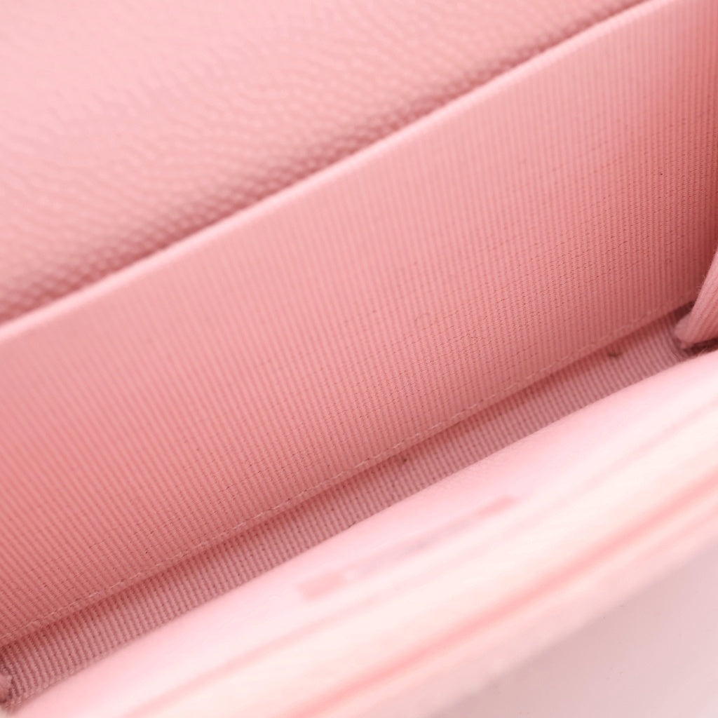 CHANEL(シャネル) マトラッセ スターココ 三つ折り財布 カードケース コンパクトウォレット ピンク キャビアスキン シルバー金具 レディース