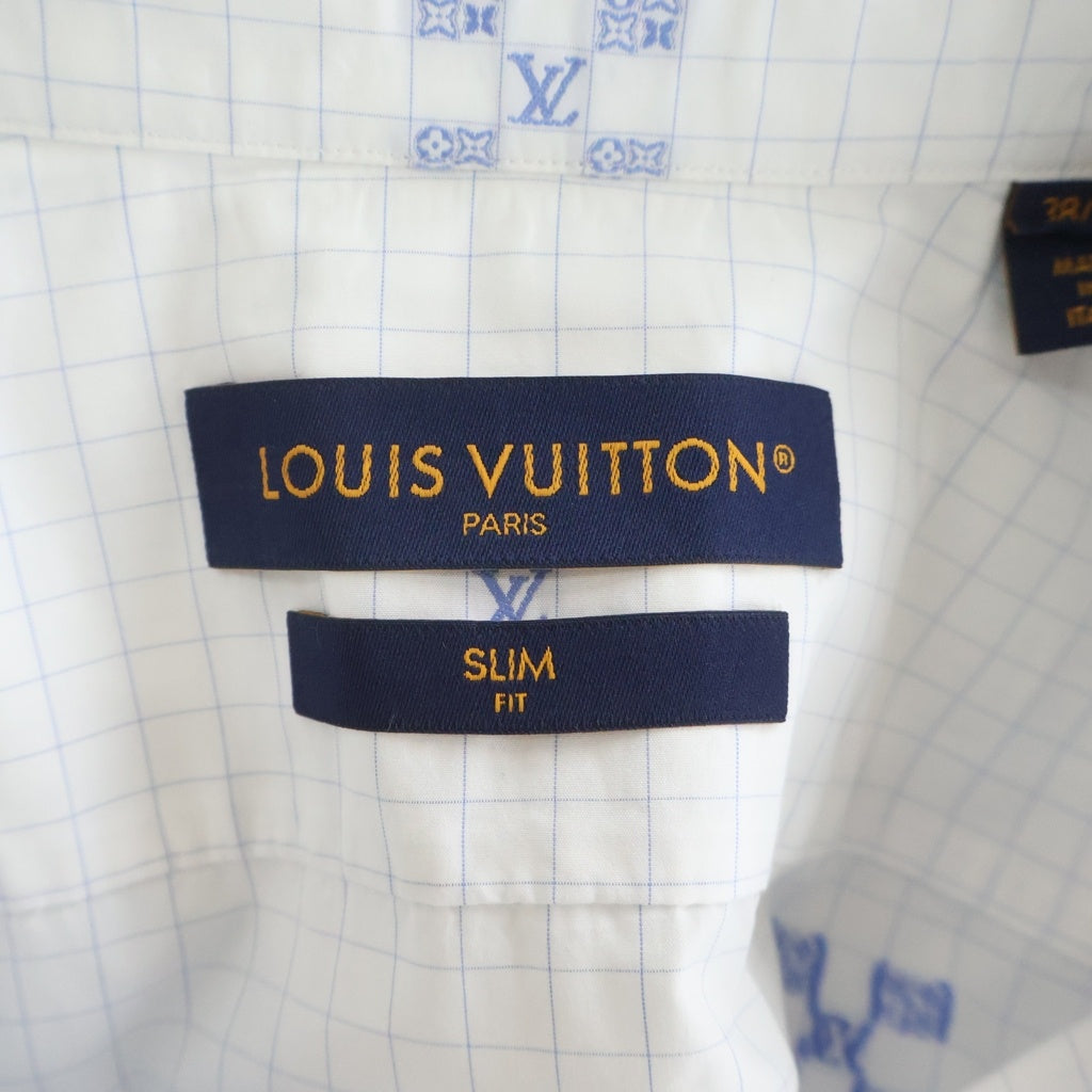 LOUIS VUITTON(ルイヴィトン) 24SS チェック総柄 LVロゴ刺繍 長袖シャツ ホワイト/ライトブルー RM241F ZN5 HQS8PW
