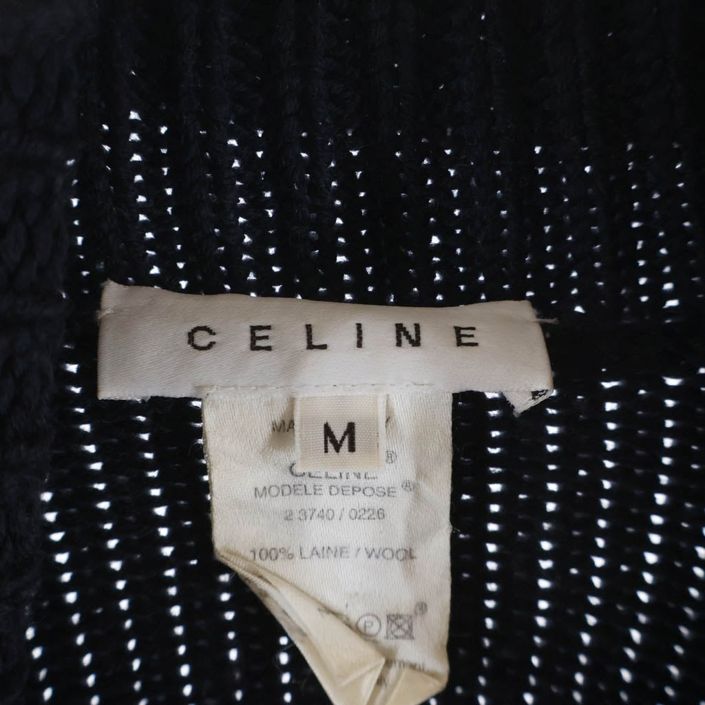 CELINE(セリーヌ) ステッチデザイン タートルネック ウールニット セーター ブラック/レッド レディース