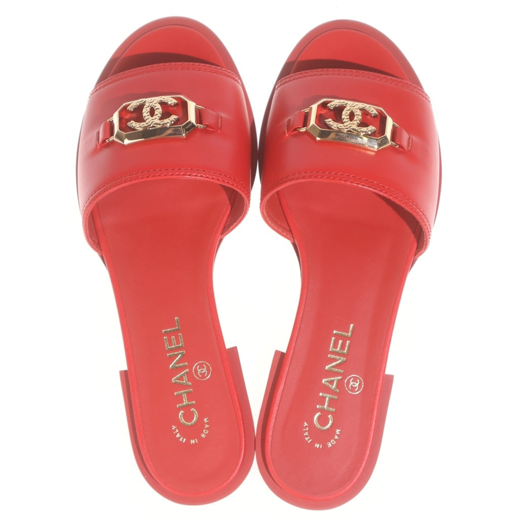 CHANEL(シャネル) ココマーク ロゴプレート レザー フラットサンダル シューズ レッド レディース