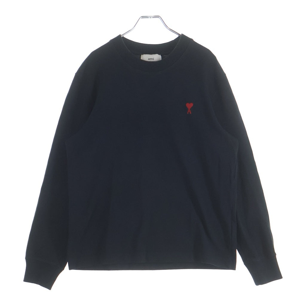 ami paris(アミパリス) ハートロゴ刺繍 クルーネックプルオーバースウェット ブラック コットン M E22UTS200.701
