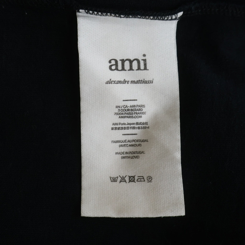 ami paris(アミパリス) ハートロゴ刺繍 クルーネックプルオーバースウェット ブラック コットン M E22UTS200.701