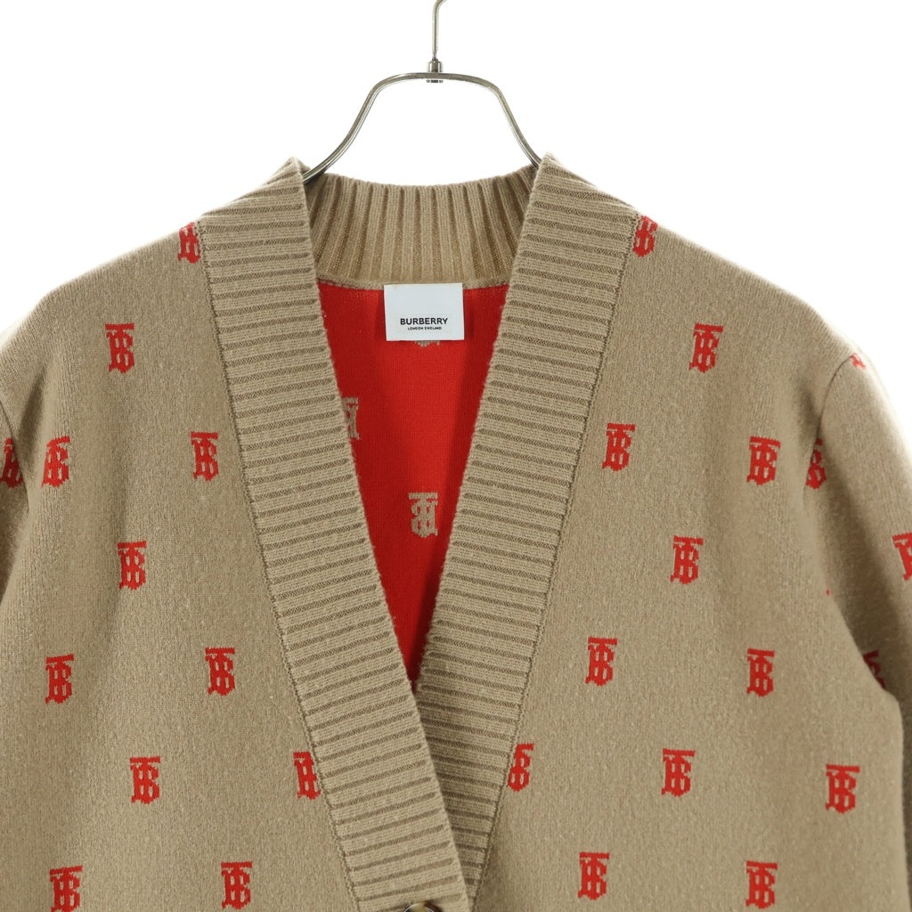 BURBERRY(バーバリー) TBモノグラム ロゴジャガード オーバーサイズ ニット カーディガン ベージュ/レッド 8021032 レディース
