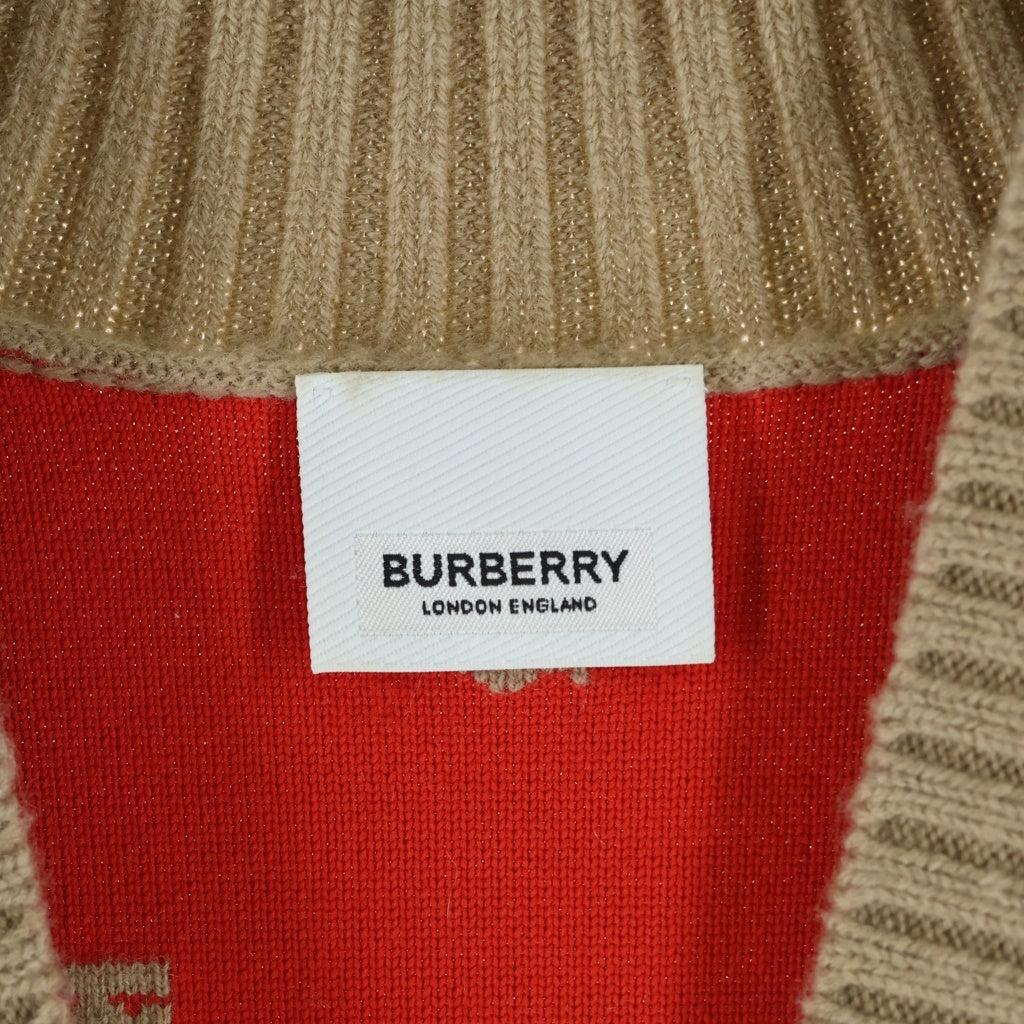 BURBERRY(バーバリー) TBモノグラム ロゴジャガード オーバーサイズ ニット カーディガン ベージュ/レッド 8021032 レディース