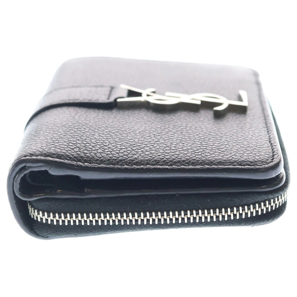 SAINT LAURENT PARIS(サンローランパリ) YSLロゴ シルバー金具 レザー ジップウォレット コンパクトウォレット 二つ折り財布 670285 ブラック レディース
