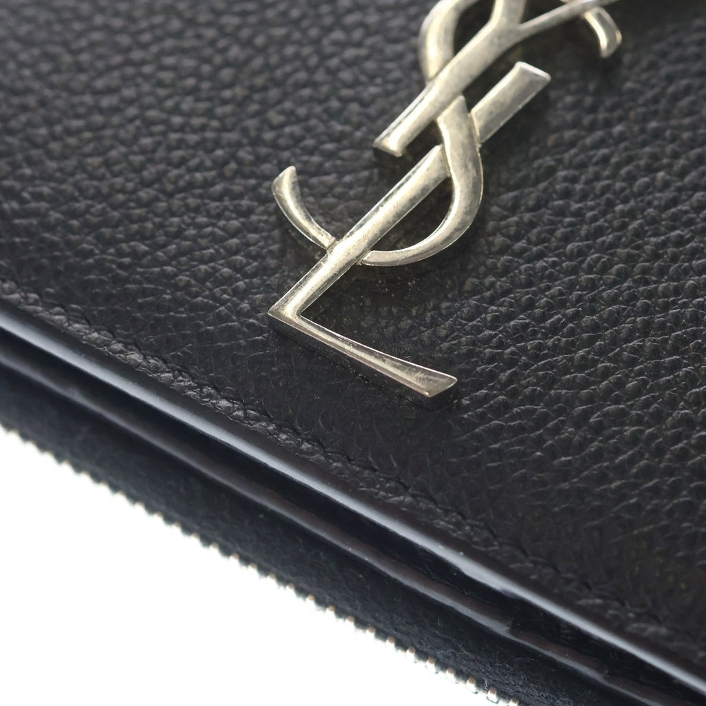 SAINT LAURENT PARIS(サンローランパリ) YSLロゴ シルバー金具 レザー ジップウォレット コンパクトウォレット 二つ折り財布 670285 ブラック レディース