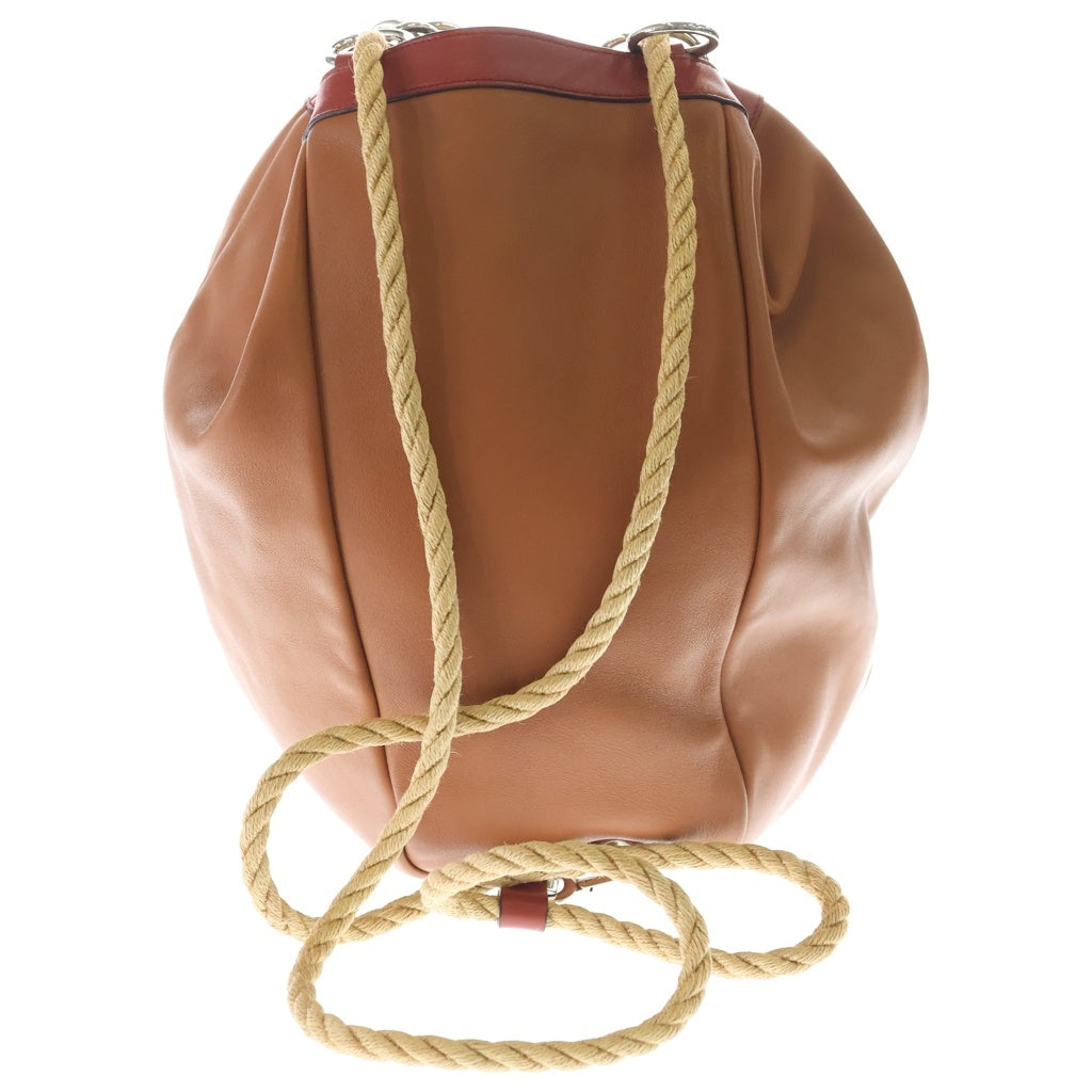 LOEWE(ロエベ) バケット ストローバッグ ハンドバッグ トートバッグ ブラウン×オレンジ レザー シルバー金具