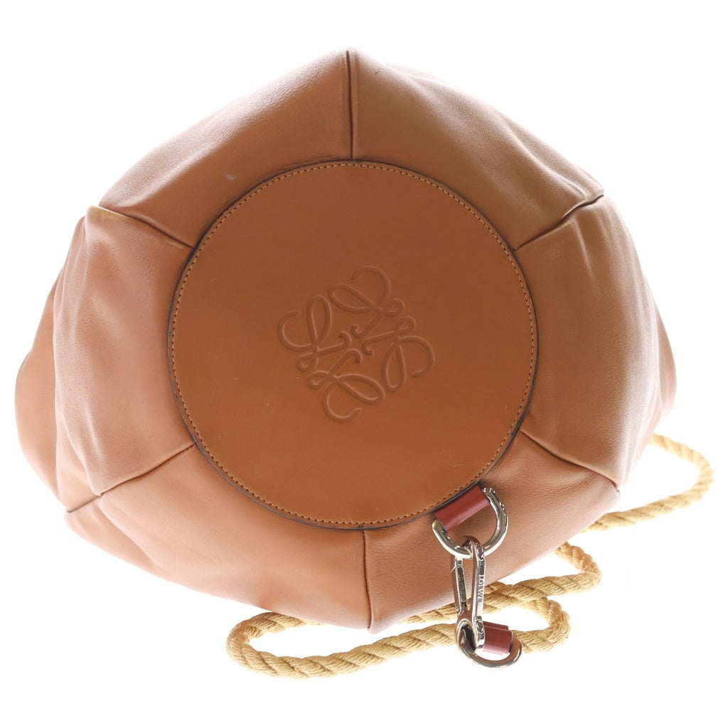LOEWE(ロエベ) バケット ストローバッグ ハンドバッグ トートバッグ ブラウン×オレンジ レザー シルバー金具