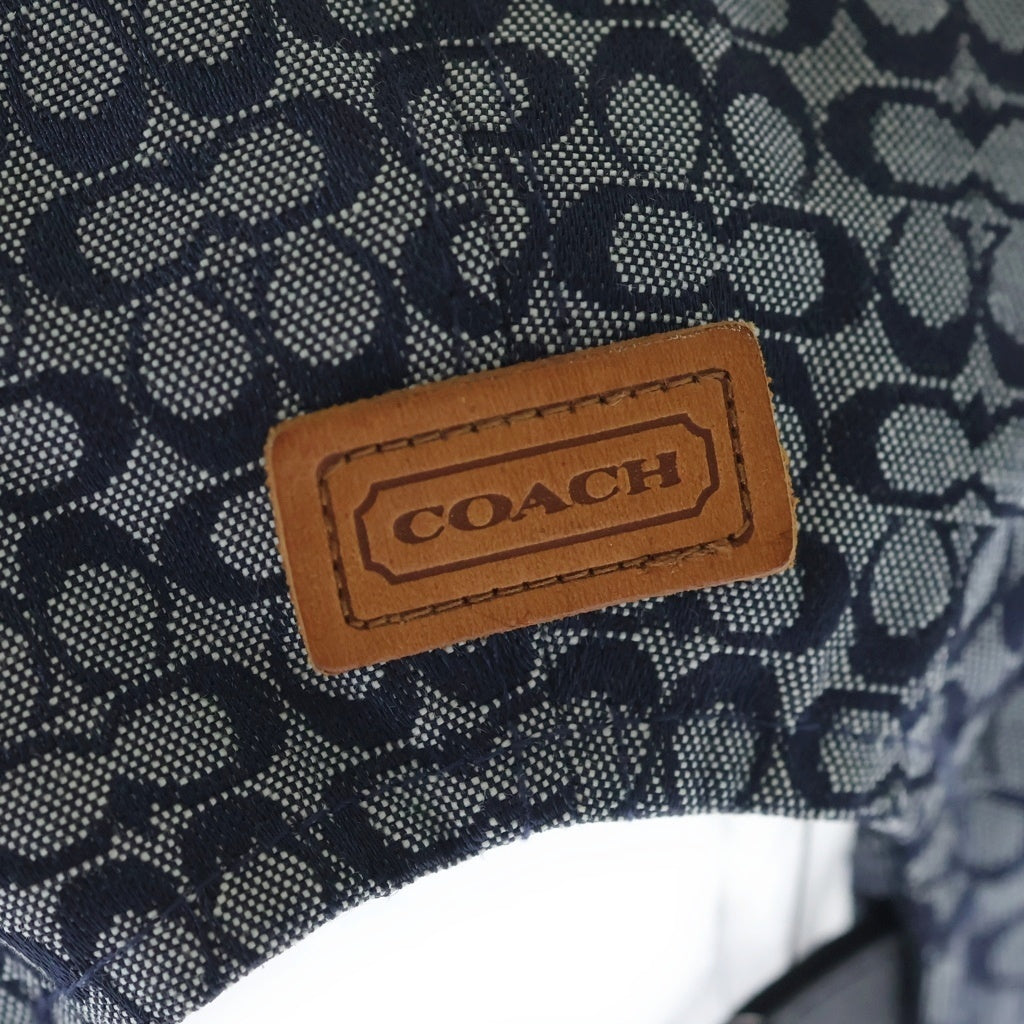 COACH(コーチ) シグネチャー ロゴ キャンバス レザー ベースボールキャップ 帽子 インディゴ