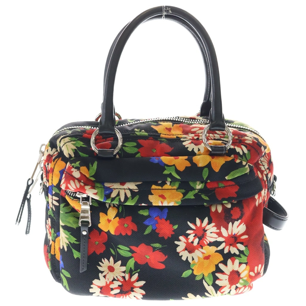 miumiu(ミュウミュウ) フラワープリント 2WAYショルダーバッグ ハンドバッグ ブラック×マルチカラー キャンバス 5BB070 シルバー金具 レディース