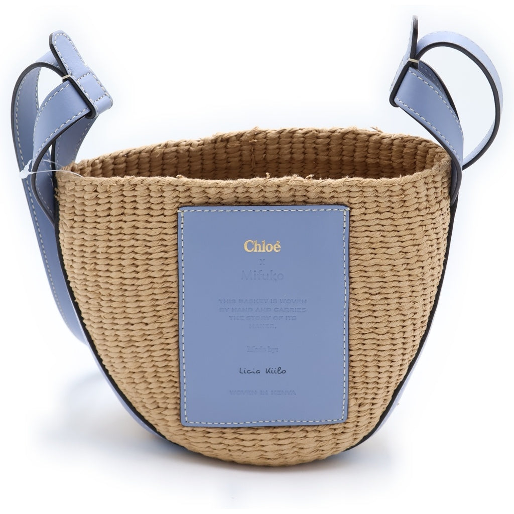 Chloe(クロエ) ×ミフコ バスケット カゴバッグ ショルダーバッグ ミニバッグ ライトブルー×ベージュ レザー×ラフィア レディース
