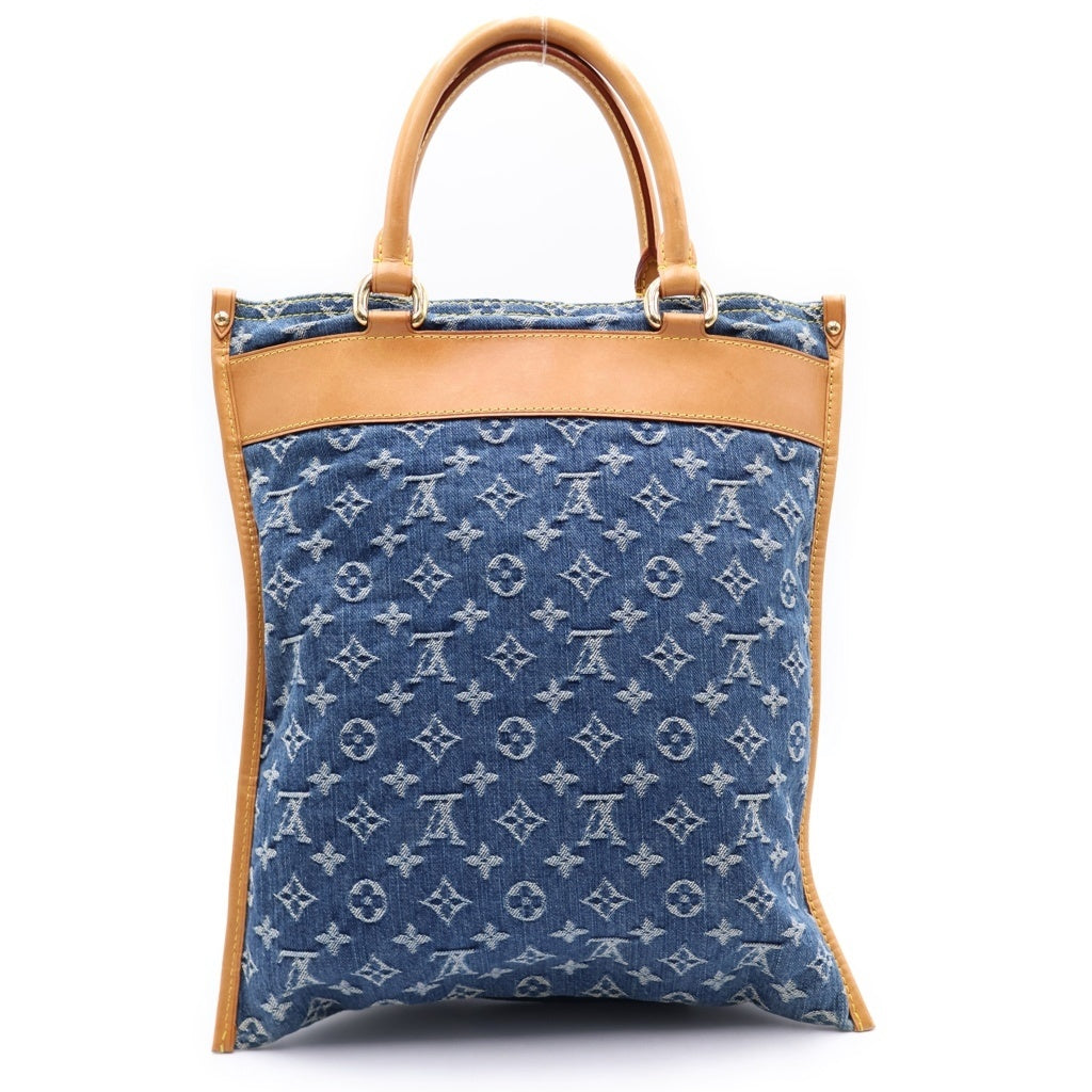 LOUIS VUITTON(ルイヴィトン) モノグラムデニム フラット・ショッパー デニム レザー トートバッグ ハンドバッグ ブルー M95018 レディース
