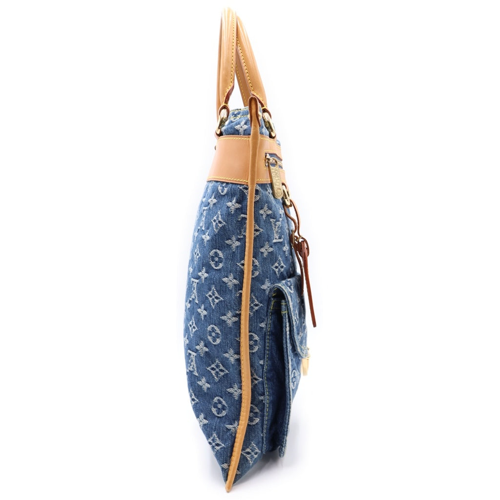 LOUIS VUITTON(ルイヴィトン) モノグラムデニム フラット・ショッパー デニム レザー トートバッグ ハンドバッグ ブルー M95018 レディース