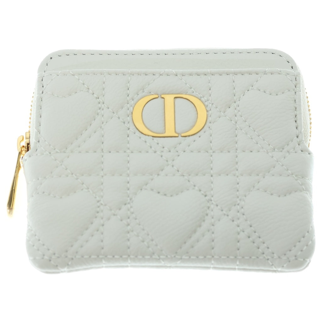 Christian Dior(クリスチャンディオール) カロラベンダー ハート ポーチ カードケース フラグメントケース ホワイト レザー S5177UNID ゴールド金具 レディース