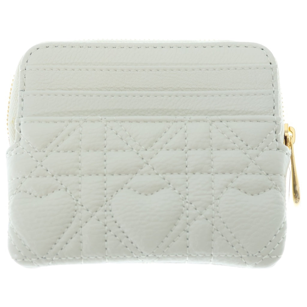 Christian Dior(クリスチャンディオール) カロラベンダー ハート ポーチ カードケース フラグメントケース ホワイト レザー S5177UNID ゴールド金具 レディース