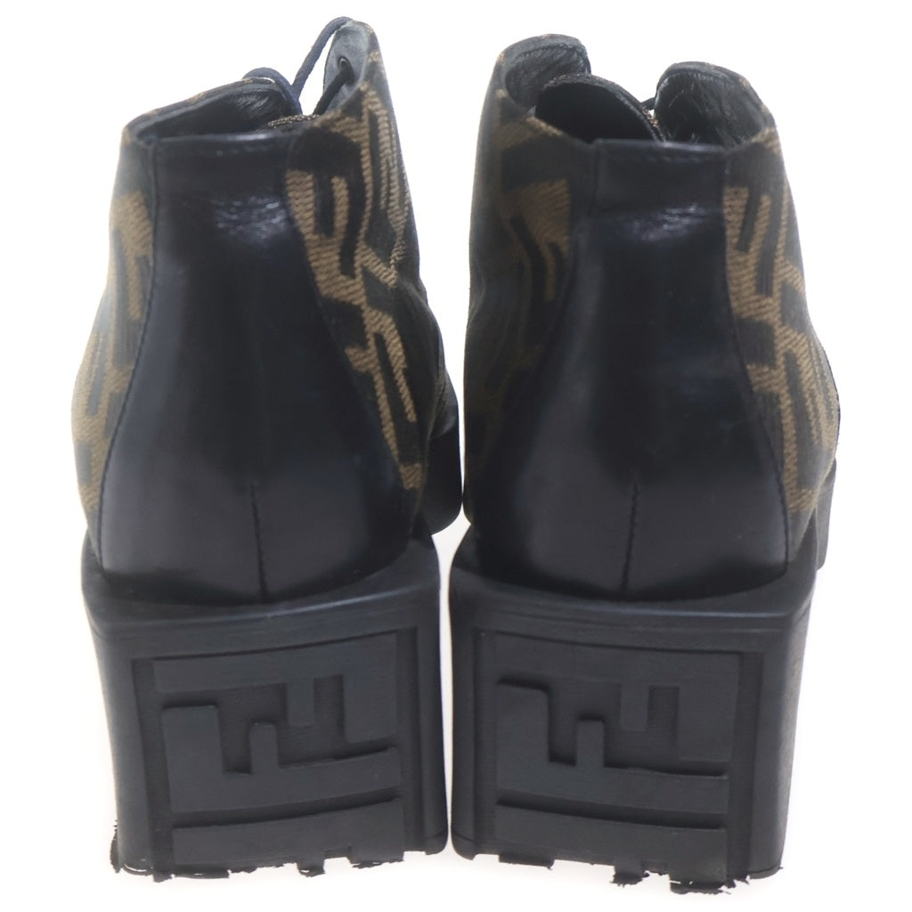 FENDI(フェンディ) ズッカ柄 ヒールショートブーツ シューズ キャンバス 総柄 ブラウン/ブラック レディース