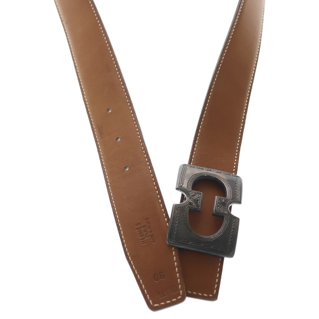 HERMES(エルメス) トゥアレグ ベルトバックル レザーベルト □D刻印 #90 ブラウン/シルバー