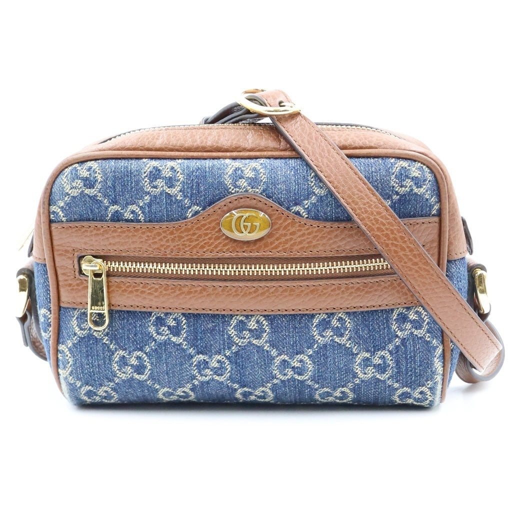 GUCCI(グッチ) オフィディア ショルダーバッグ ブルー×ブラウン デニム×レザー 517350 ゴールド金具 レディース