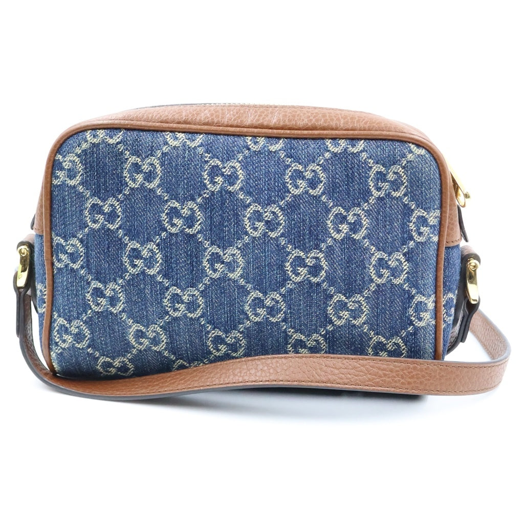 GUCCI(グッチ) オフィディア ショルダーバッグ ブルー×ブラウン デニム×レザー 517350 ゴールド金具 レディース