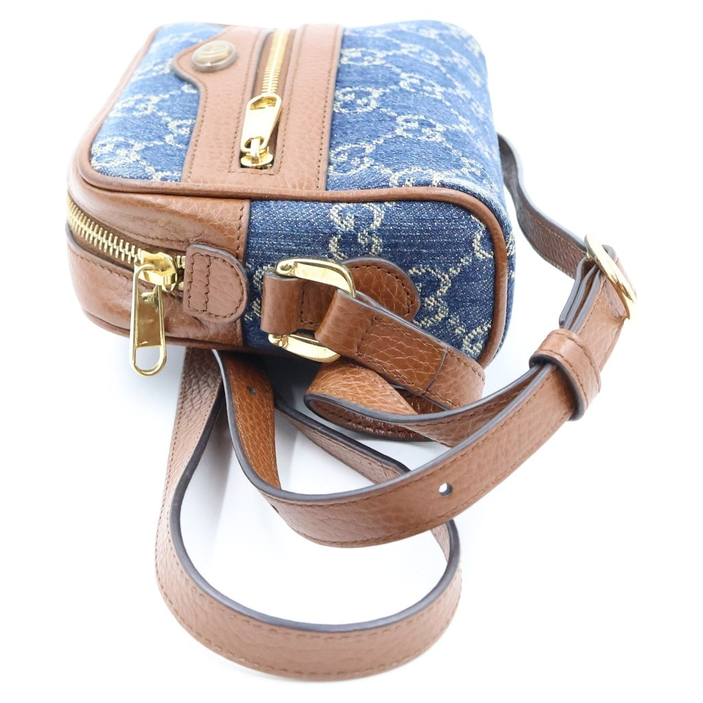 GUCCI(グッチ) オフィディア ショルダーバッグ ブルー×ブラウン デニム×レザー 517350 ゴールド金具 レディース