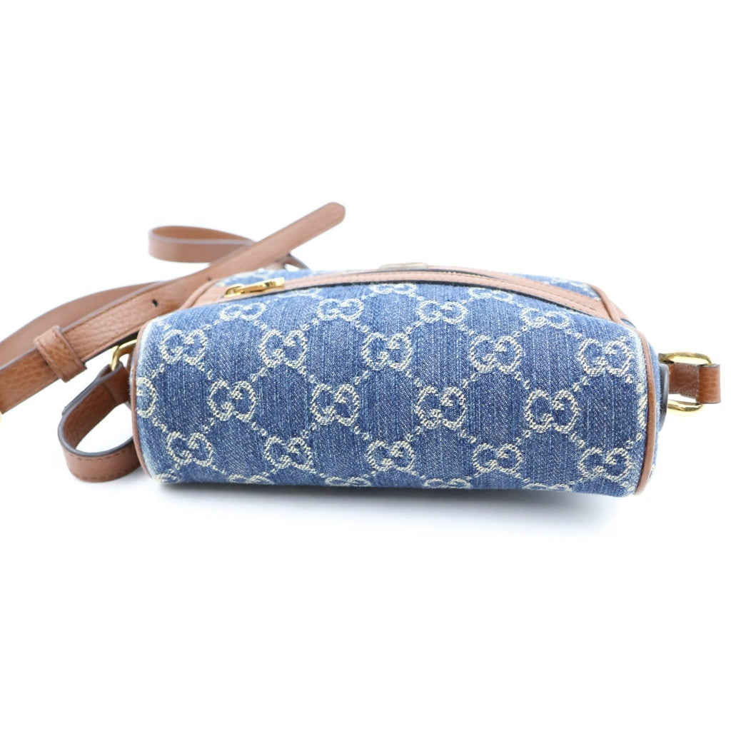 GUCCI(グッチ) オフィディア ショルダーバッグ ブルー×ブラウン デニム×レザー 517350 ゴールド金具 レディース