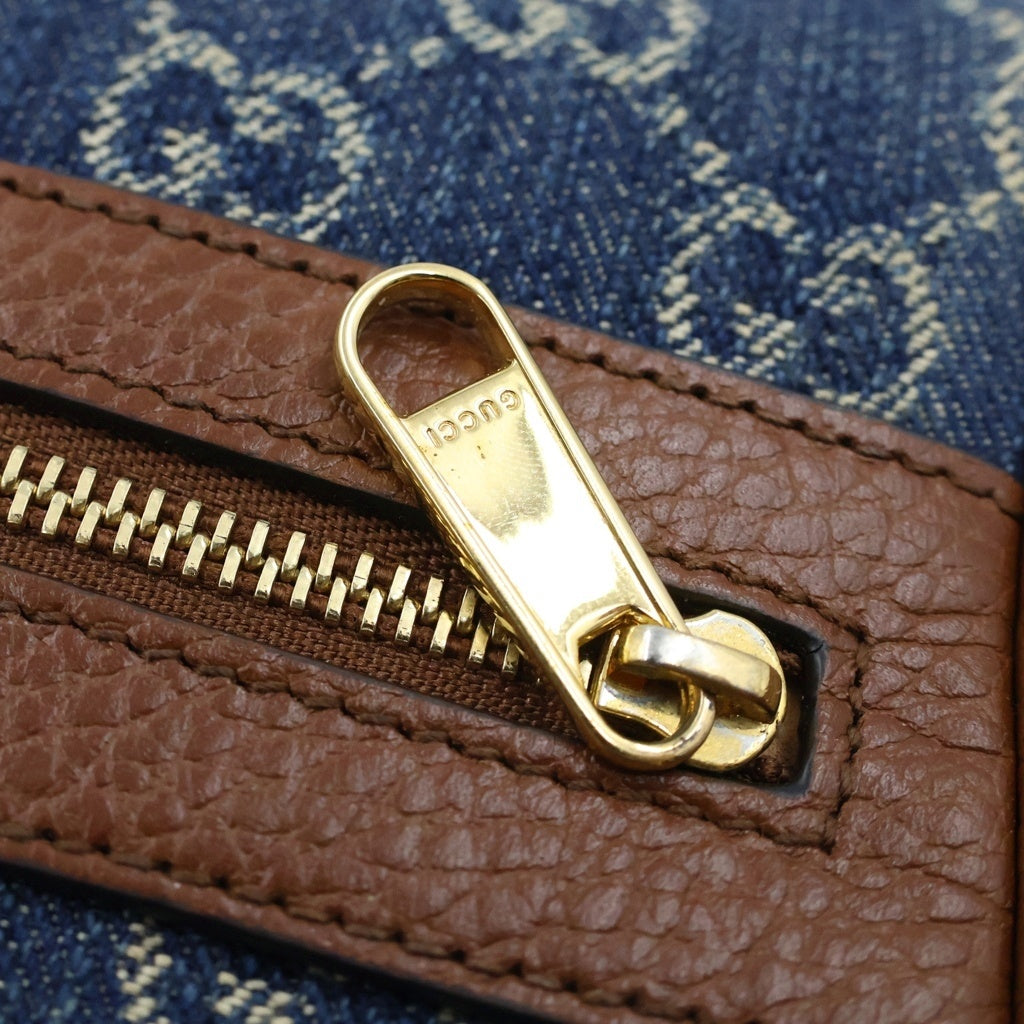 GUCCI(グッチ) オフィディア ショルダーバッグ ブルー×ブラウン デニム×レザー 517350 ゴールド金具 レディース