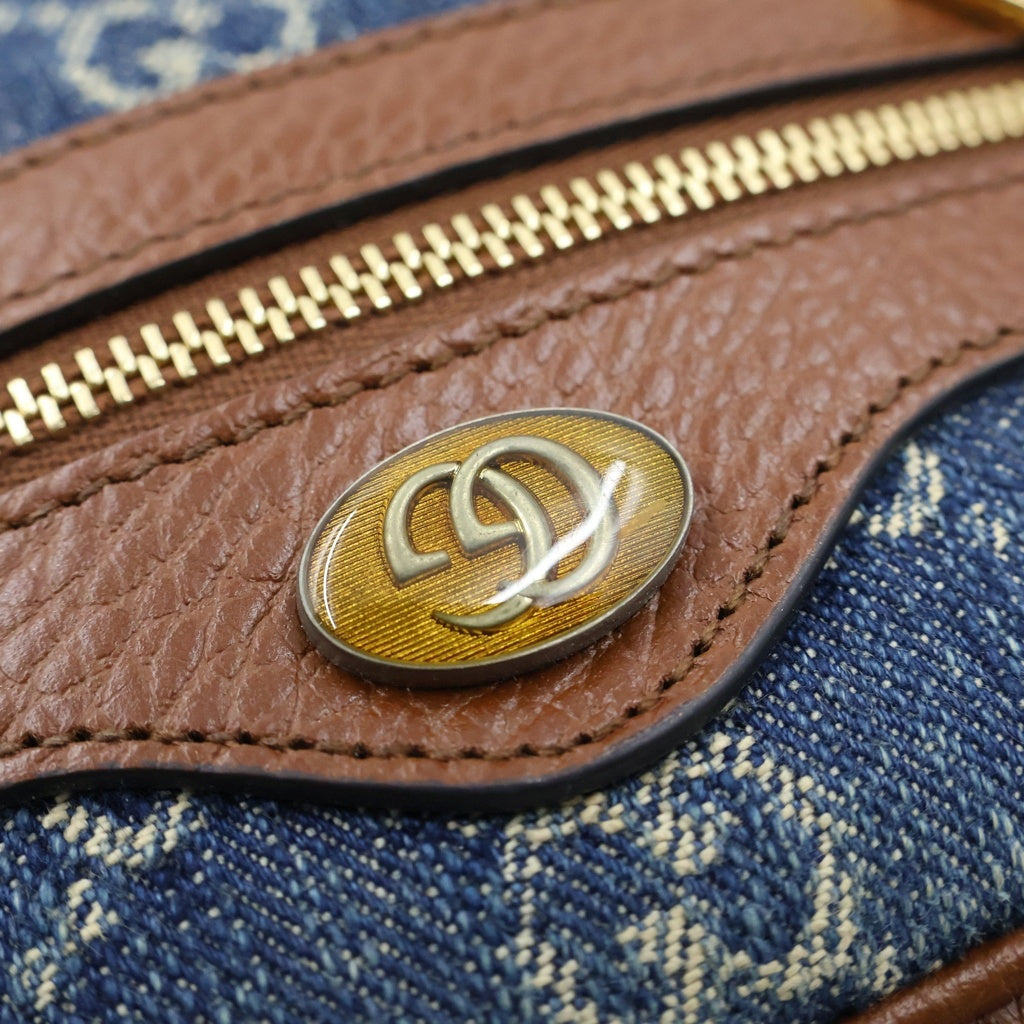 GUCCI(グッチ) オフィディア ショルダーバッグ ブルー×ブラウン デニム×レザー 517350 ゴールド金具 レディース