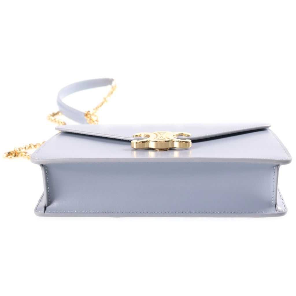 CELINE(セリーヌ) チェーンウォレット マーゴ トリオンフ シャイニーカーフスキン ゴールド金具 グレーブルー レディース