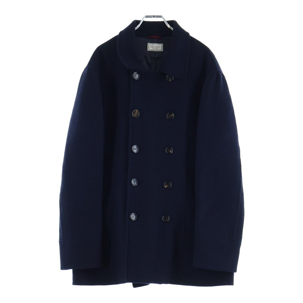 BRUNELLO CUCINELLI(ブルネロクチネリ) カシミヤ混 ウール ダブルブレスト ピーコート ネイビー