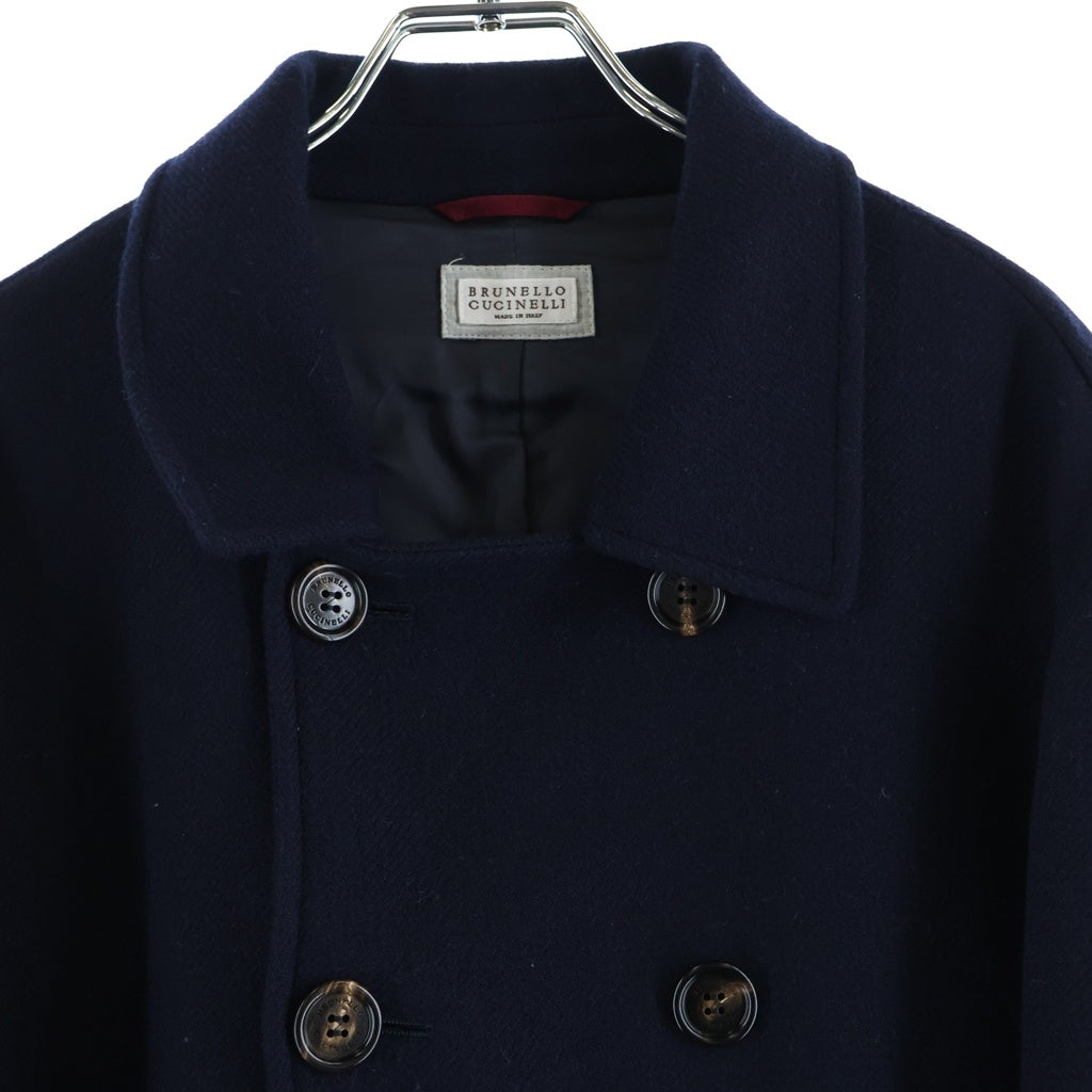 BRUNELLO CUCINELLI(ブルネロクチネリ) カシミヤ混 ウール ダブルブレスト ピーコート ネイビー