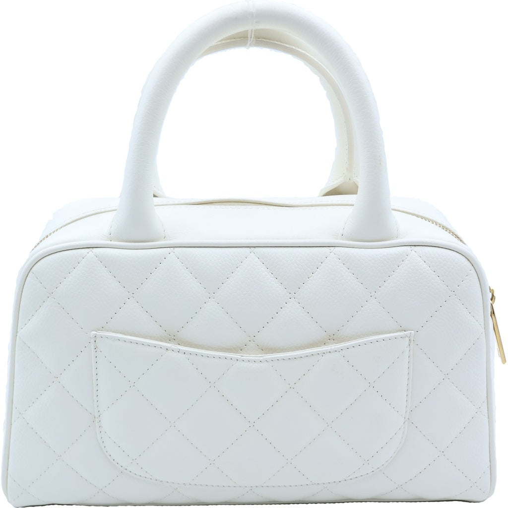 CHANEL(シャネル) マトラッセ ココマーク ミニボストンハンドバッグ ホワイト キャビアスキン A20996 ゴールド金具 レディース