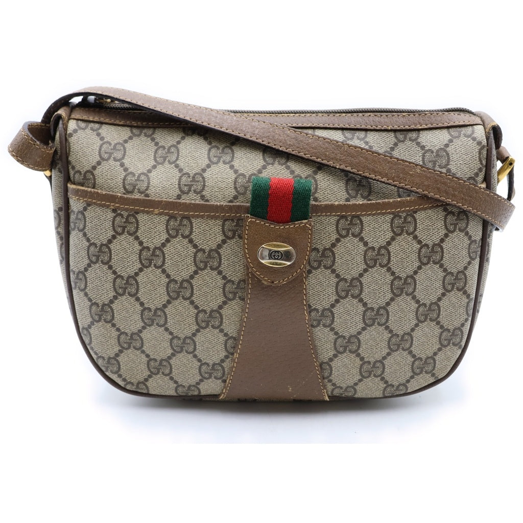 GUCCI(グッチ) オールドグッチ シェリーライン ショルダーバック ミニバッグ ブラウンベージュ レザー×PVC ゴールド金具 レディース