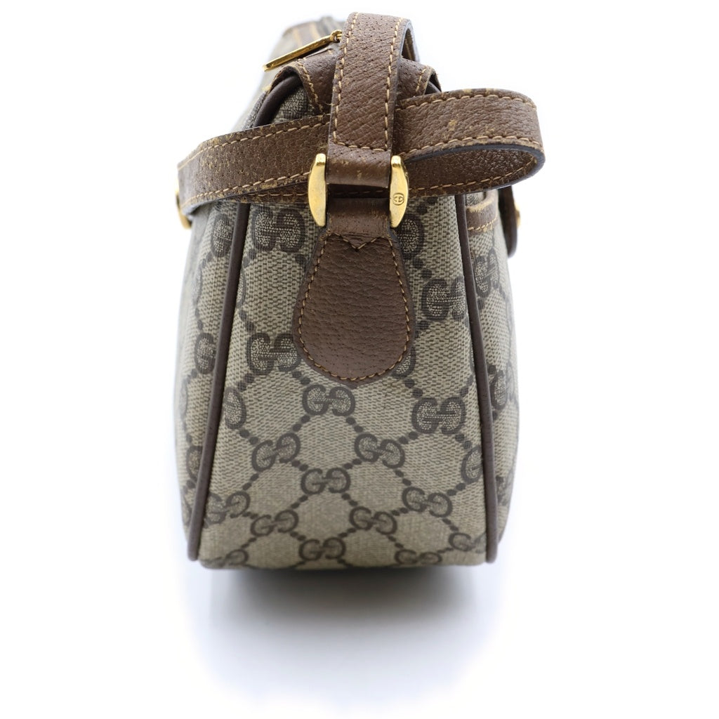 GUCCI(グッチ) オールドグッチ シェリーライン ショルダーバック ミニバッグ ブラウンベージュ レザー×PVC ゴールド金具 レディース