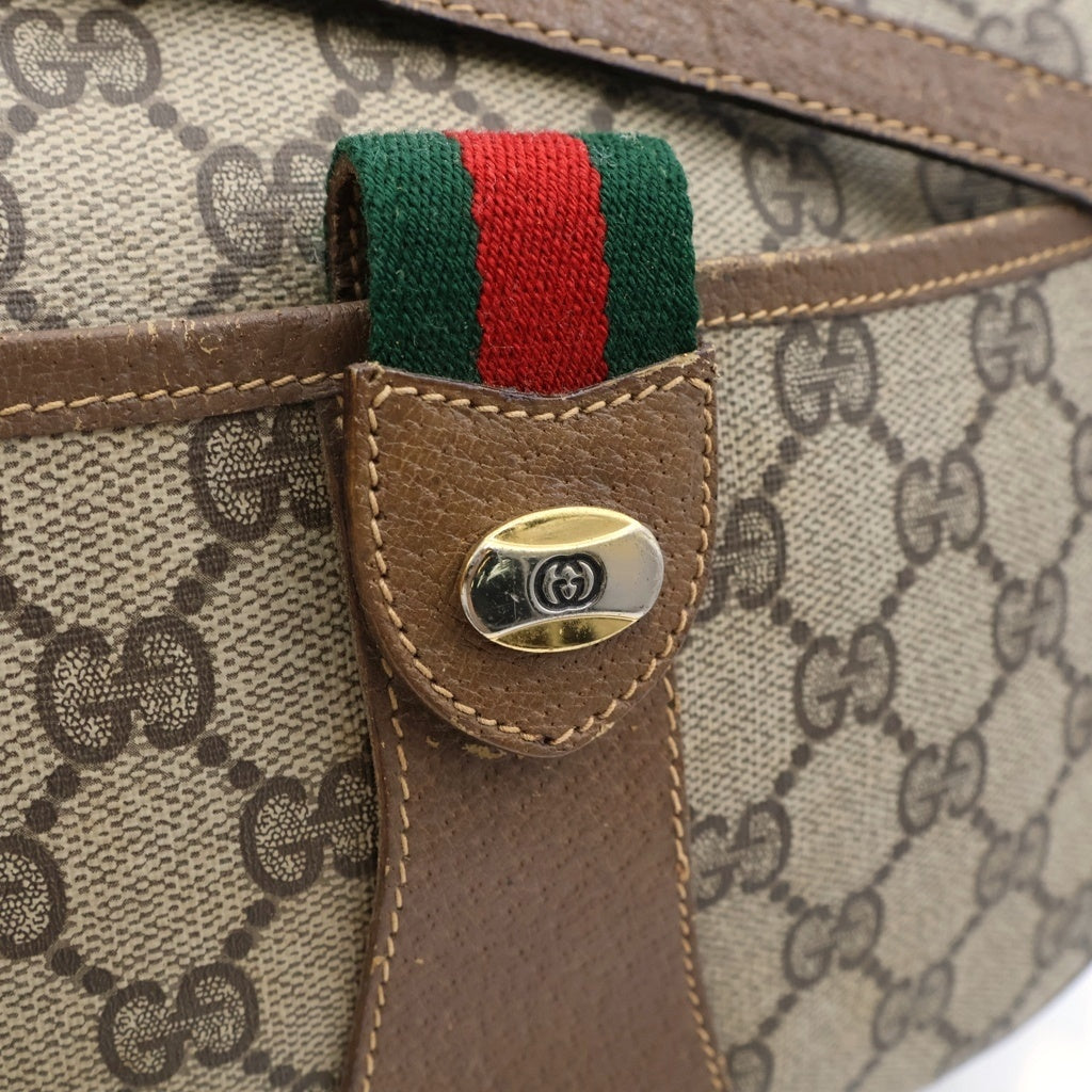 GUCCI(グッチ) オールドグッチ シェリーライン ショルダーバック ミニバッグ ブラウンベージュ レザー×PVC ゴールド金具 レディース
