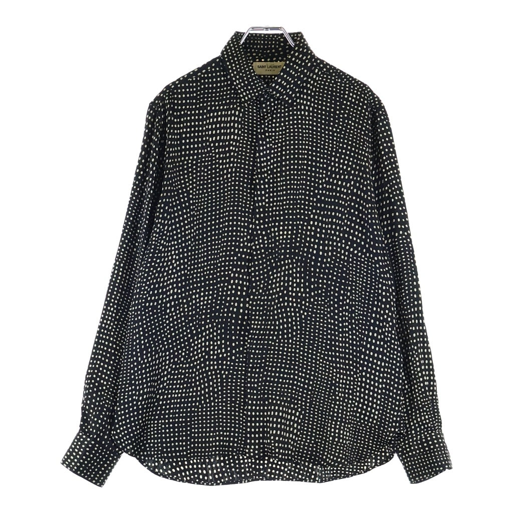 SAINT LAURENT PARIS(サンローランパリ) ポルカドット総柄 シルク長袖シャツ ブラック 646850 Y2C28