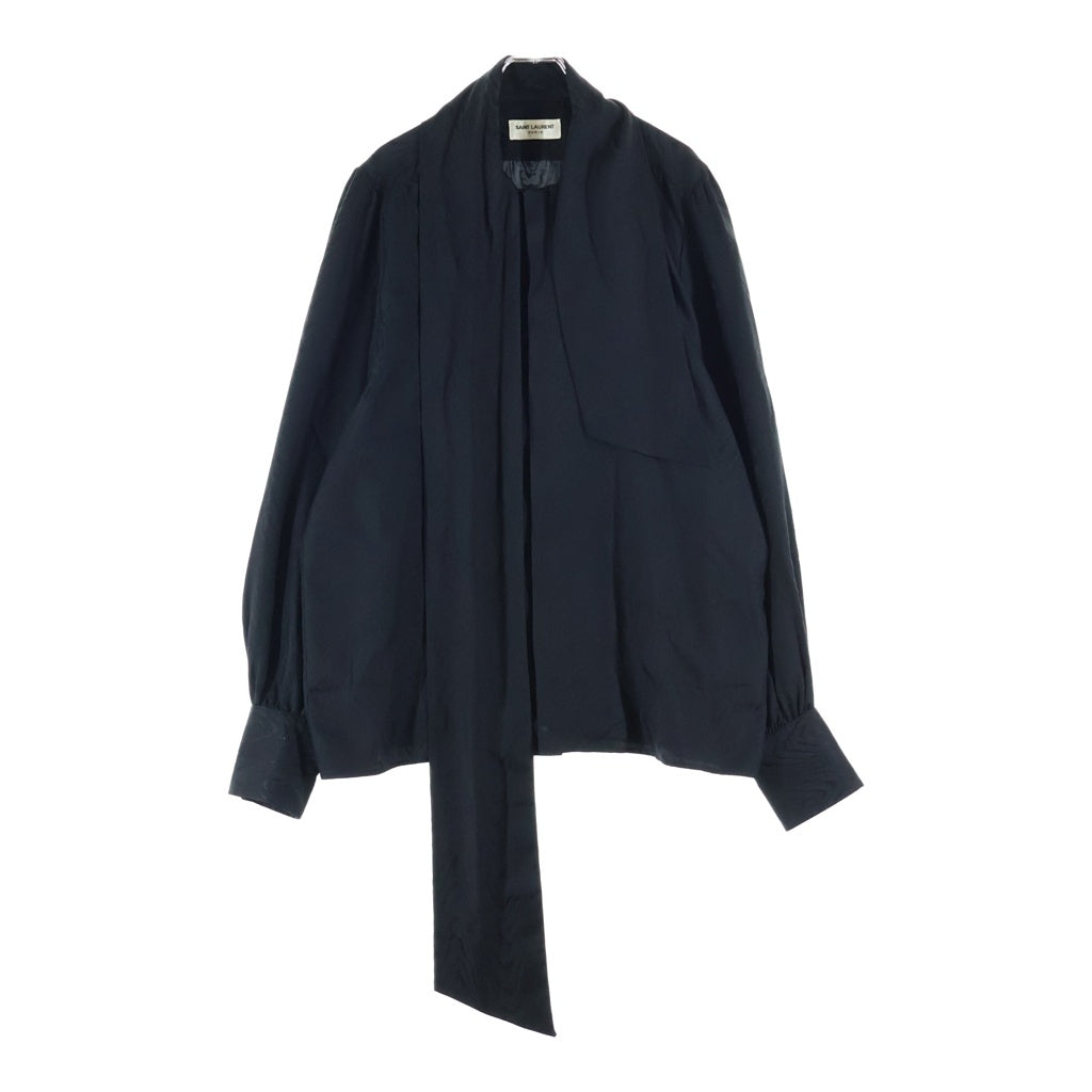 SAINT LAURENT PARIS(サンローランパリ) ラヴァリエネック シルク長袖シャツ ブラック 749170 Y1H09