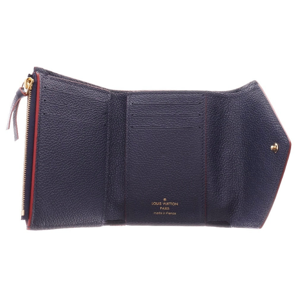 LOUIS VUITTON(ルイヴィトン) モノグラム アンプラント ポルトフォイユ ヴィクトリーヌ レザーコンパクトウォレット 三つ折り財布 ネイビー×レッド M64577