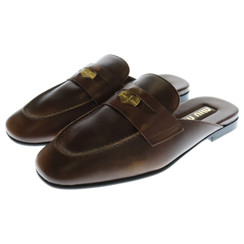 miumiu(ミュウミュウ) Sienna Bleached Leather Loafers シエナ ブラッシュド レザーローファー ブラウン 5D326E レディース