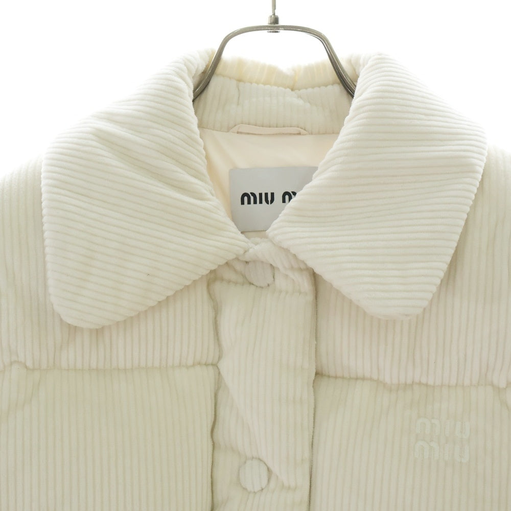 miumiu(ミュウミュウ) コーデュロイ クロップド ロゴ ダウンジャケット ホワイト ML719 レディース