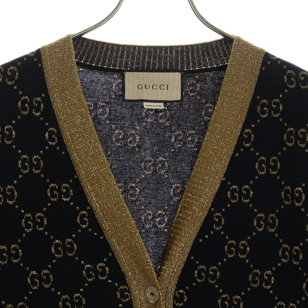 GUCCI(グッチ) GGコットンラメ ファブリック カーディガン Vネック ネイビー レディース #M 529193 529193 ハンガー