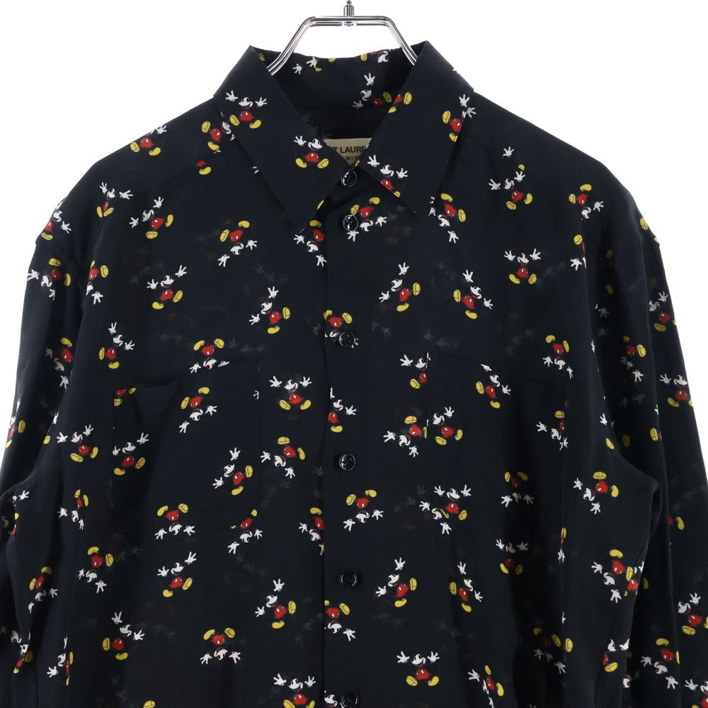 SAINT LAURENT PARIS(サンローランパリ) 18SS ×Disney ディズニー ミッキーマウス プリント 総柄 シルク ロングスリーブ 長袖シャツ ブラック レディース 515299