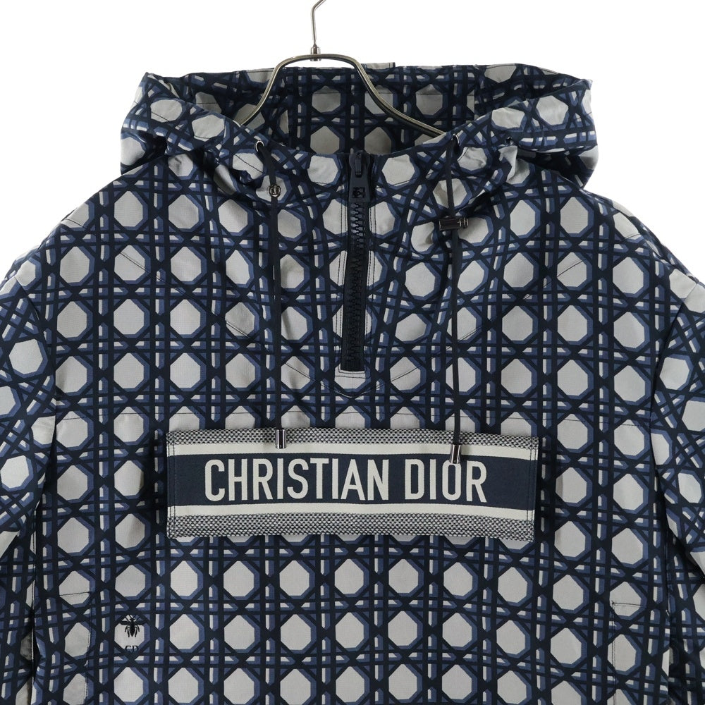 DIOR(ディオール) 24SS マクロカナージュ 総柄ジャガード フロントロゴ ハーフジップ フーデッド 半袖 プルオーバー パーカー ジャケット ネイビー 417C19A2378