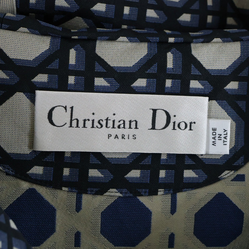 DIOR(ディオール) 24SS マクロカナージュ 総柄ジャガード フロントロゴ ハーフジップ フーデッド 半袖 プルオーバー パーカー ジャケット ネイビー 417C19A2378