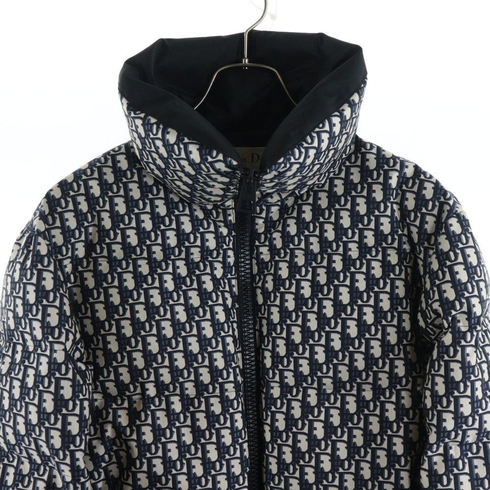 DIOR(ディオール) 24AW オブリーク トロッター総柄 ジャガード ウエストマーク ベルト付き スタンドカラー ジップアップ ダウンジャケット ネイビー レディース 417C70A2968