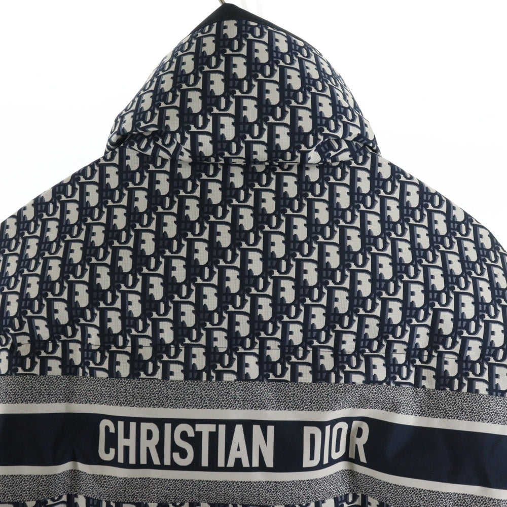 DIOR(ディオール) 24AW オブリーク トロッター総柄 ジャガード ウエストマーク ベルト付き スタンドカラー ジップアップ ダウンジャケット ネイビー レディース 417C70A2968