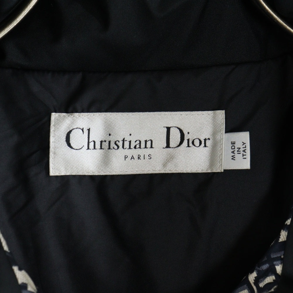 DIOR(ディオール) 24AW オブリーク トロッター総柄 ジャガード ウエストマーク ベルト付き スタンドカラー ジップアップ ダウンジャケット ネイビー レディース 417C70A2968